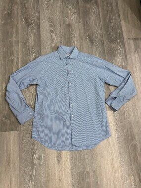 Calvin Klein Men's Checked Blue Long-Sleeve Button Down Dress Shirt Size 34/35